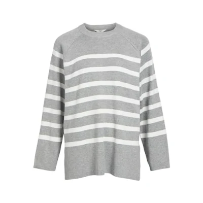Image of OBJECT Women&#039;s Objester Ls Knit Top Noos Sweater, Light Grey Melange/Stripes: Cloud Dancer, L