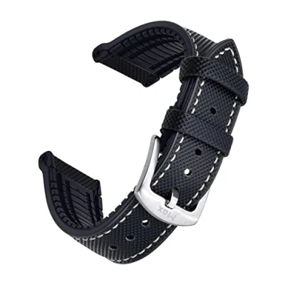 Image of Max Hybrid Premium FKM Rubber &amp; TPU Replacement Watch Strap Compatible with Traditional Watches and Smartwatch 20mm, 22mm Black, Blue, Orange (20mm, Black White Stitch)