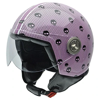 Image of NZI Zeta Graphics Motorcycle Helmet, Black Skulls/Pink Background, 54