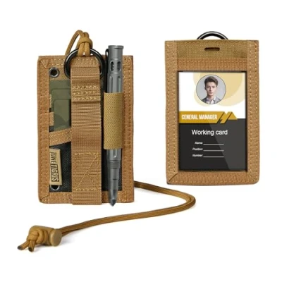 Image of OneTigris Tactical ID Card Holder Vertical Badge Horizontal with Pen Loop Neck Lanyards (Brown),TG ZJT01