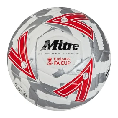 Image of Mitre Unisex Match FA Cup Football, White/Silver/Red, 5
