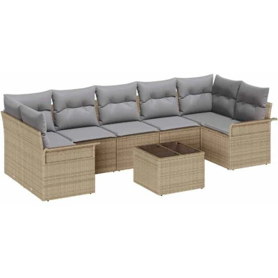 Image of vidaXL 8 Piece Garden Sofa Set with Cushions Beige Poly Rattan