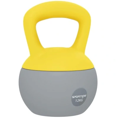 Image of SPORTNOW Soft Kettlebell, 12kg Kettle Bell with Non Slip Handle for Home Gym Weight Lifting and Strength Training, Yellow Grey