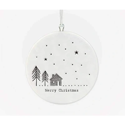 Image of East of India Flat Porcelain Bauble MERRY CHRISTMAS Tree House