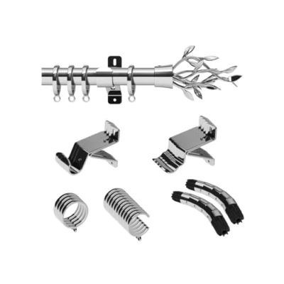 Image of Swish Design Studio 28mm Bay Window Curtain Pole set Kit 3M, 300cm, Chrome, Entwine Finial