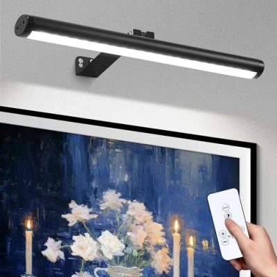 Image of CHENBEN Wireless Picture Lights for Wall with Remote,4000mAh Full Metal Aluminium Dart Board Lighting,Dimmable Timable Battery Operated Light,Magnetic Light Art/Painting/Poster,Black