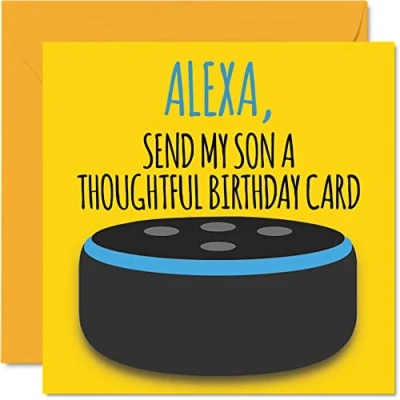 Image of Funny Happy Birthday Cards for Son Alexa Joke Card from Mum Dad Parents, Banter Gift, 145mm x Fun Greeting