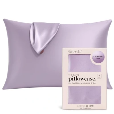 Image of Kitsch 100% Satin Pillowcase with Zipper, Softer Than Silk for Hair &amp; Skin, Cooling Pillow case, Case Cover (Standard/Queen (1 Pack), Lavender)