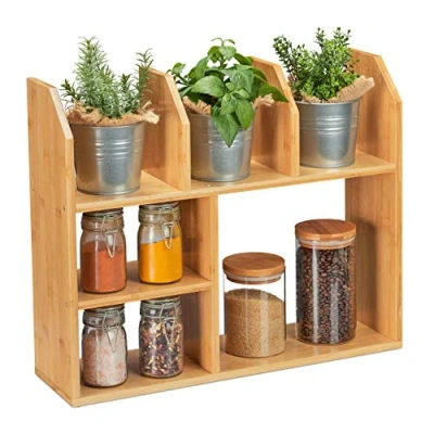 Image of Relaxdays Bamboo Shelf, 6 Compartments, HxWxD: 45.5 x 55 16 cm, Standing, for Kitchen, Bathroom &amp; Living Room, Natural