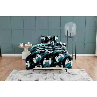 Image of GC GAVENO CAVAILIA Gamer Duvet Cover Teddy Fleece Bedding Double Bed Set With Pillow Cases Kids Quilt Breathable Gaming (200x200 cm)
