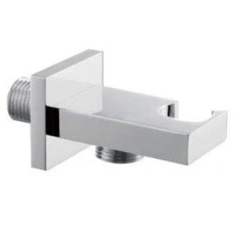 Image of Chrome Square Shower Mixer Wall Outlet Connector Hose + Head Holder Bracket