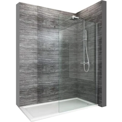 Image of ELEGANT 900mm Walk in Wetroom Shower Enclosure 8mm Easy Clean Glass Screen Panel with 1200x700mm Stone Tray and Waste