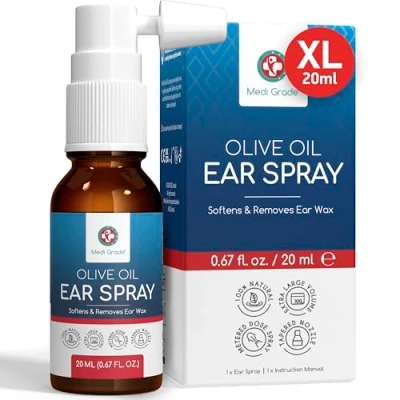 Image of Medi Grade Olive Oil Ear Spray for Wax Removal and Blocked Ears, 20ml 100% Natural Softens Removes Hardened Earwax Buildup Over 50 Sprays Effective Cleaning