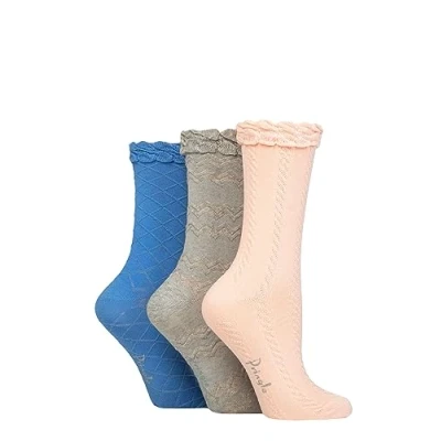 Image of Women&#039;s 3 Pair Pringle Cotton Textured Knit Socks Pink / Grey Blue 4 8