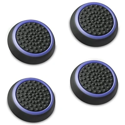 Image of Fosmon A1669 Silicone Thumb Stick Grip Caps (2 Pair) for PS4, PS3, Wii U, and Xbox 360 Black/Blue