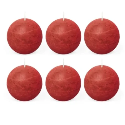 Image of Spaas 6 Rustic Unscented Ball Candles 80 mm, 24 Hours, Red