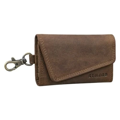 Image of STILORD &#039;Tinus&#039; Key Holder Wallet with RFID Blocking Leather Pouch Vintage Card Snap Hook Organiser Genuine Leather, Colour:Middle Brown