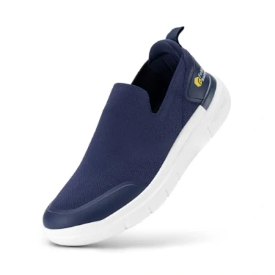 Image of FitVille Mens Casual Slip On Trainers Extra Wide Fit Loafers Breathable Sneaker Comfortable Walking Shoes 7 UK Navy Blue