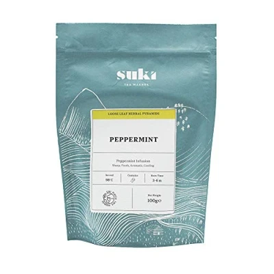 Image of Suki Tea Peppermint Pack of 50 Pyramid Bags 100 percent Leaves Mint Fresh and Sharp Great Taste Brews in 3 6 Minutes