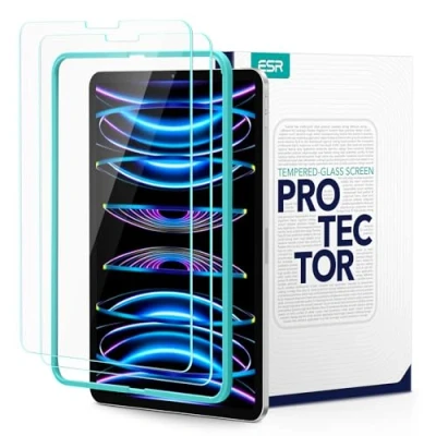 Image of ESR Screen Protector Compatible with iPad Pro 11 Inch (2022/2021/2020/2018) and Air 5/4 (2022/2020, 10.9 Inch), Tempered Glass Film Alignment Frame, Scratch Resistant, HD Clarity, 2 Pack