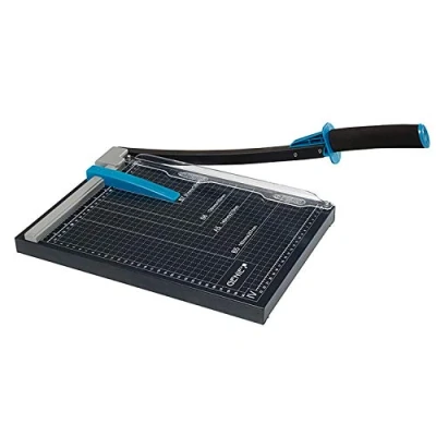 Image of Genie GM A4 Paper Guillotine (Suitable for Sizes up to 12 Sheets High Quality Metal Work Surface Materials Such as Paper, Pictures, Craft Board Black/Blue