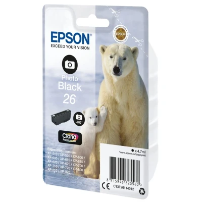 Image of Epson 26 Polar Bear Photo Black Genuine, Claria Premium Ink Cartridge, Standard Capacity