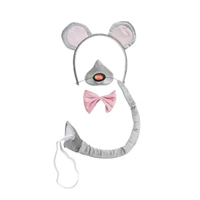Image of Adorable Grey &amp; Pink Mouse With Sound Disguise Kit Perfect for Dress Up, Playtime, Animal Events, Parties, Cosplay, More