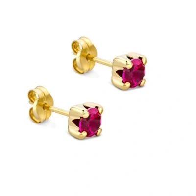 Image of Orovi Gold Stud Earrings for Women Solid 9k /375 Yellow Red Ruby July Birthstone Hypoallergenic