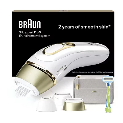 Image of Braun IPL Silk Expert Pro 5, At Home Hair Removal Device with Pouch, White/Gold, PL5257