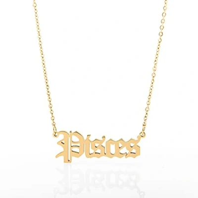 Image of Minegreet Old English Zodiac Necklace for Women, Horoscope Birth Star Sign Letter Astrology Constellation Birthday Gift (Pisces Gold)