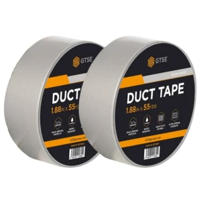 Image of GTSE Silver Duct Tape, 48mm x 50m, 2 Waterproof Strong Adhesive Gaffer Tape for Patching, Sealing, Securing Cables and Labelling, Heavy Duty Two Rolls