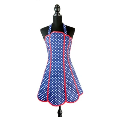 Image of THE BRITISH TEXTILES CO Betty Panel Apron 75x63cm Navy/White Spot 100% Cotton