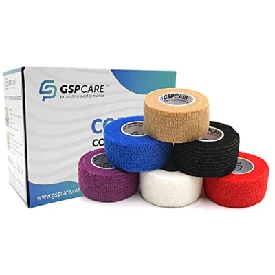 Image of GSPCARE Cohesive Bandage Wrap 2.5cm X 4.5m, 6 Rolls Non Woven Kinesiology Sports Tape Pet Vet Tape, Strong Elastic for Wrist Ankle Strains Sprains Swelling(Multicoloured)