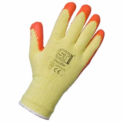 Image of Colour: Orange Size: M SIZE 8 Amount: 12 Pair Type: Handler Glove Mens Rubber Palm Gripper Work Ladies