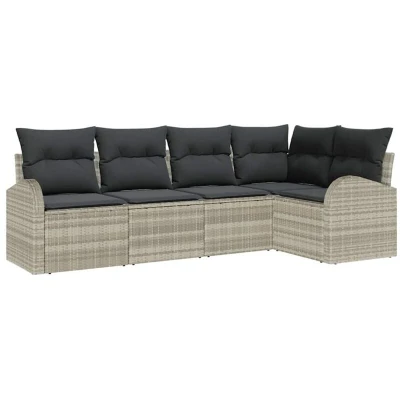 Image of vidaXL 5 Piece Garden Sofa Set with Cushions Light Grey Poly Rattan