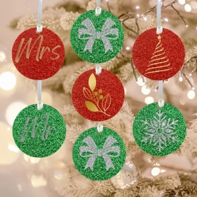 Image of Uniqicon 6Pcs Red &amp; Green Glitter Round Acrylic Sheet Blanks, Sublimation Flat Ornaments For Crafts, 3mm 1/8 Inch Gift Tag, Keepsakes, DIY Xmas
