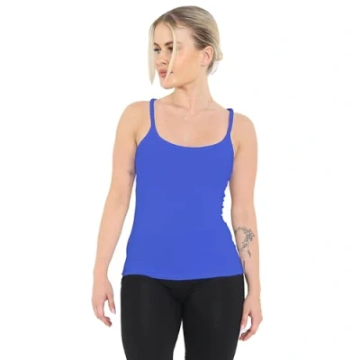 Image of Crazy Chick® Ladies Womens Plain Lycra Stretchy Sleeveless Cami Strappy Vest Top Sizes 8 16 (10, Royal Blue)