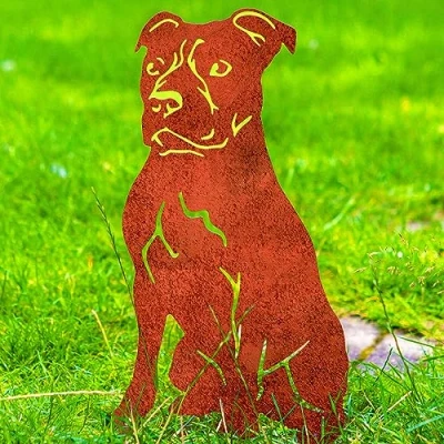 Image of Staffordshire Bull Terrier Statue Garden Ornament Christmas Decor Gift Dog Owner Mom Her Lover Him Woman Figurine Themed Sculpture (Brindle Fawn Red Staffy Natural Oxidised)