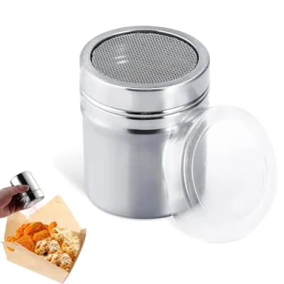 Image of Icing Sugar Shaker,Coffee Shaker Duster,Chocolate for Cappuccino,Stainless Flour Shaker,Coco Spice Powder Shaker,Steel Dredger with Lid,for Restaurant and Kitchen