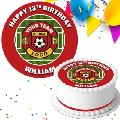 Image of YOUR FOOTBALL TEAM LOGO/COLOUR BIRTHDAY PERSONALISED EDIBLE ICING CAKE TOPPER DECORATION FB067