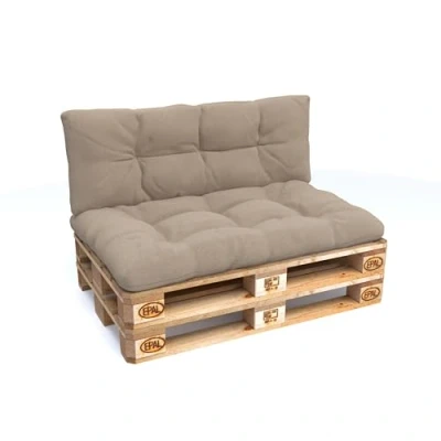 Image of POKAR Euro Pallet Quilted Pillow Set of 2: Seat Cushion 120 x 80cm + Back 40cm, Garden Pillows Sofa, Patio, Without Pallets, Beige