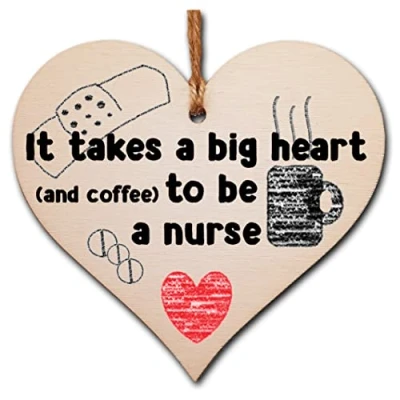 Image of Handmade Wooden Hanging Heart Plaque Gift for a Great Nurse Funny Thank You Keepsake