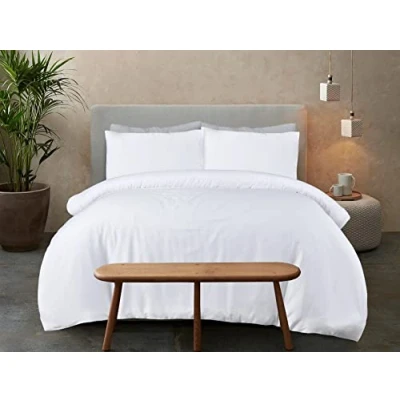 Image of Sleepdown 100% Bamboo Plain White Organic Duvet Cover Quilt Pillow Cases Bedding Set Soft Easy Care King (230cm x 220cm),5056242894643