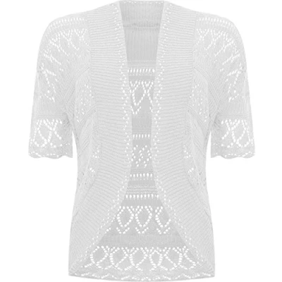 Image of WearAll Womens Plus Size Crochet Knitted Short Sleeve Ladies Open Cardigan Top White 18 20