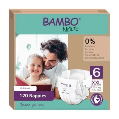 Image of Bambo Nature Baby Diapers Pack of 6 Packs 20 Nappies Size (16+kg)