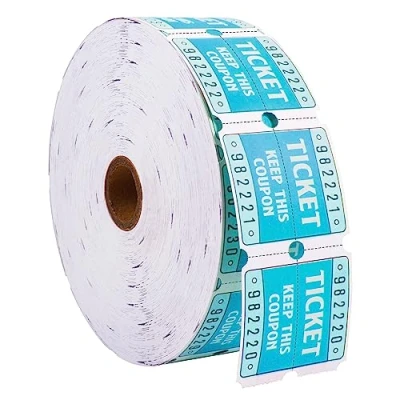 Image of L LIKED Raffle Tickets Double Roll 2000 Consecutively Numbered 50/50 for Event Party Prize Drawing Perforated Stubs (Easy Read Blue)