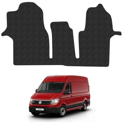 Image of 5mm Rubber Floor Mats for the VW Crafter (2017+) UK Models Custom Van Accessory Tailored fit Heavy Duty, Waterproof &amp; Anti Slip Work with Clips