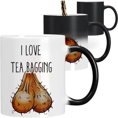 Image of EKAM I Love Tea Bagging Funny/Rude Heat Colour Magic Changing Mug 11oz Reveal Naughty Mug, Gifts for Work Colleagues
