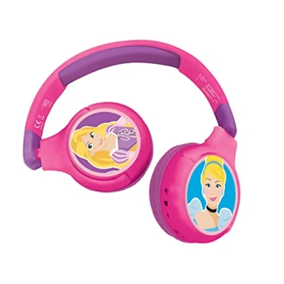 Image of LEXIBOOK HPBT010DP Disney Princess 2 in 1 Bluetooth Headphones Stereo Wireless Wired, Kids Safe, Foldable, Adjustable, Pink