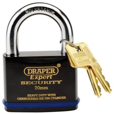 Image of Draper Heavy Duty Padlock and 2 Keys with Super Tough Molybdenum Steel Shackle, 70mm